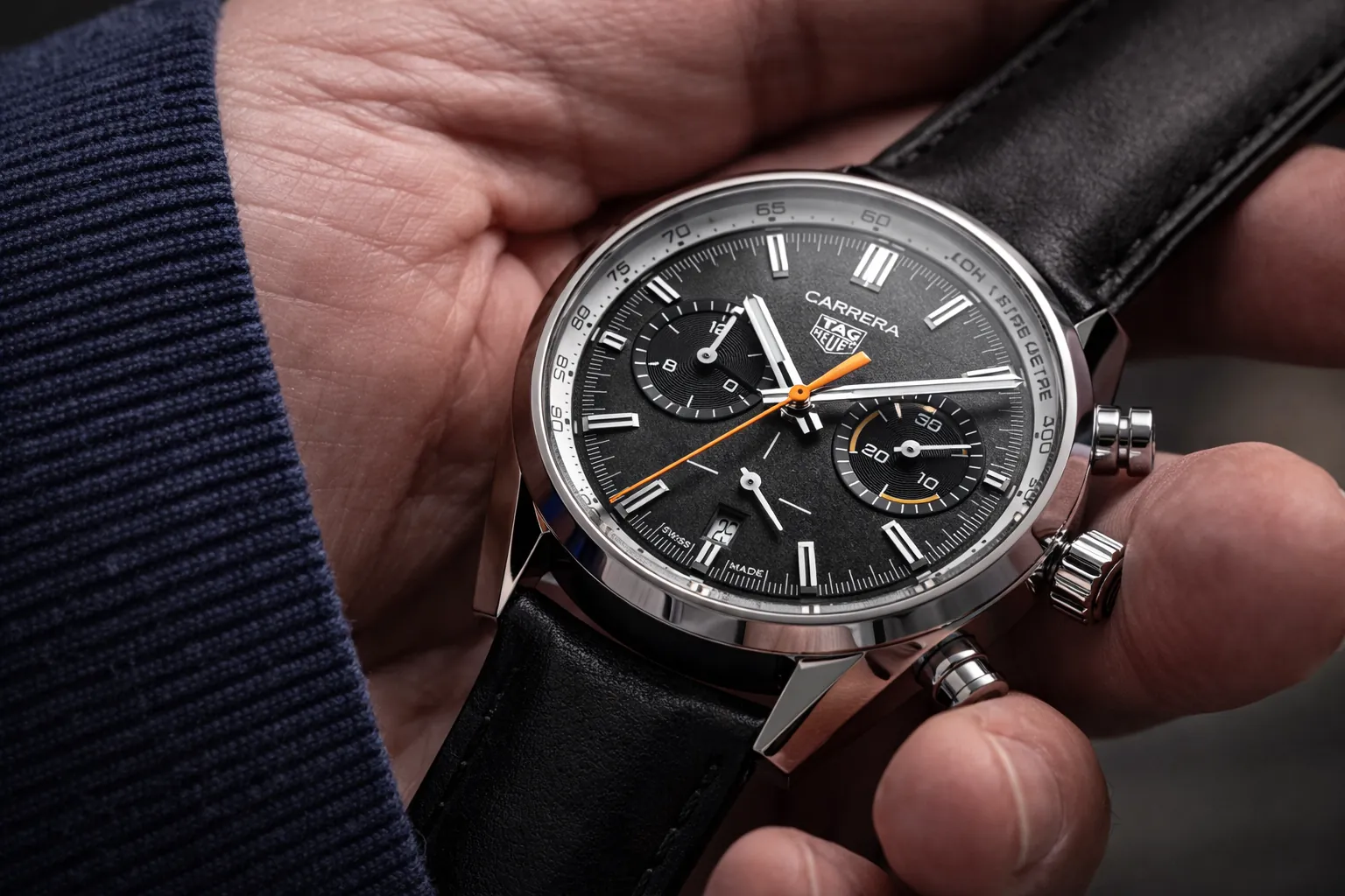 Tag Heuer Carrera chronograph replica close up dial detail 2026