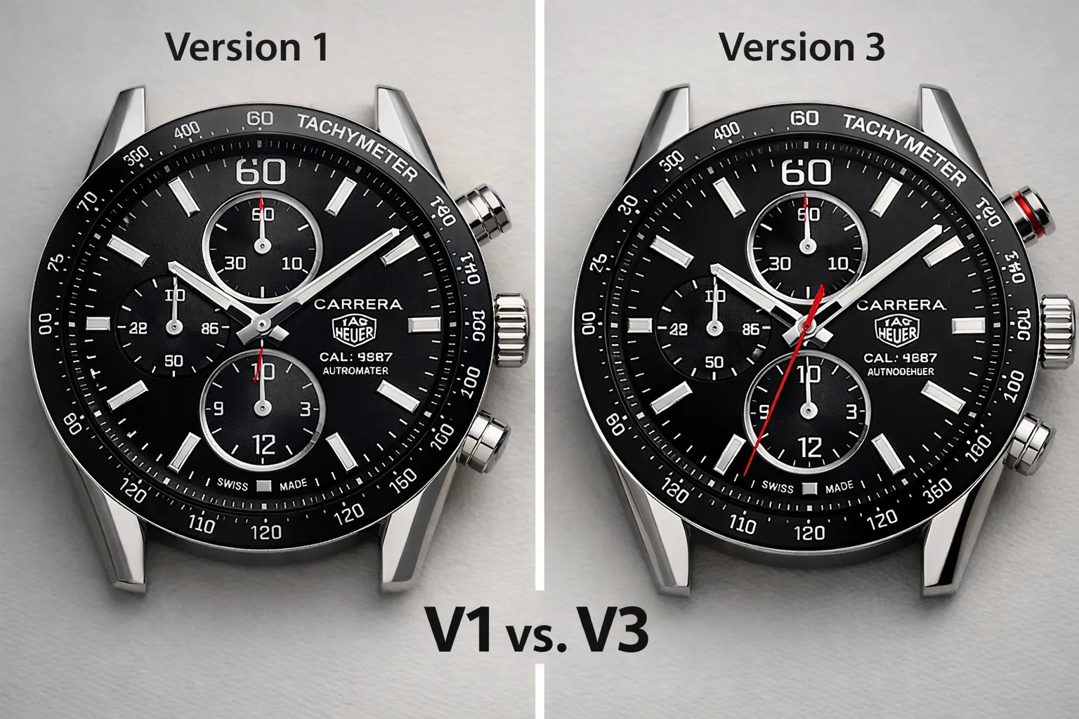 replica watch version comparison V1 vs V3 showing dial and finishing differences