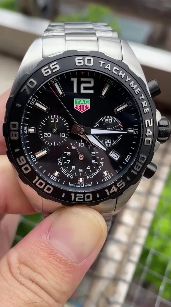 TAG Heuer Formula 1 black dial chronograph close up