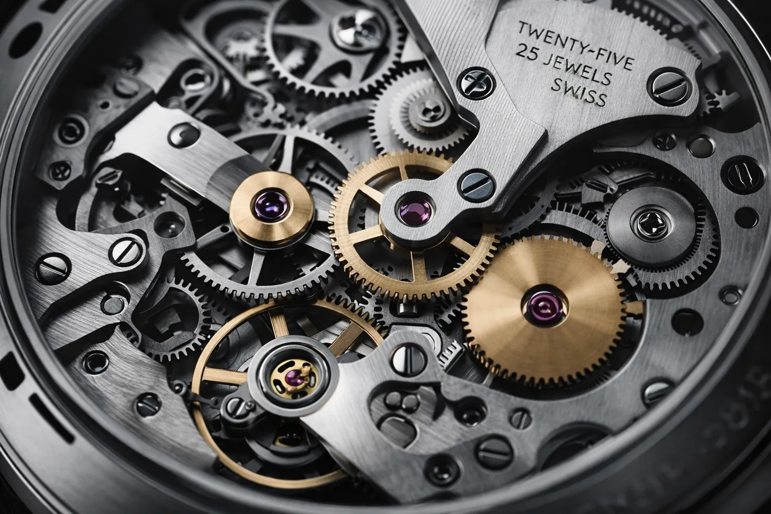 Close-up view of a mechanical watch movement, showing precision gears and components that require long-term maintenance
