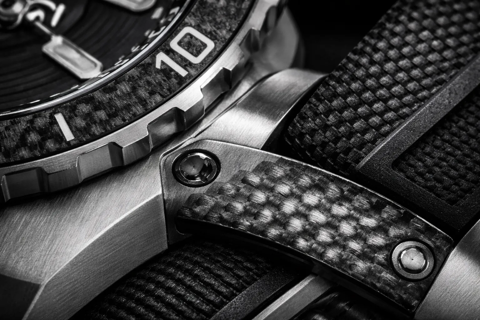 Carbon fiber and composite materials used in modern chronograph watch design