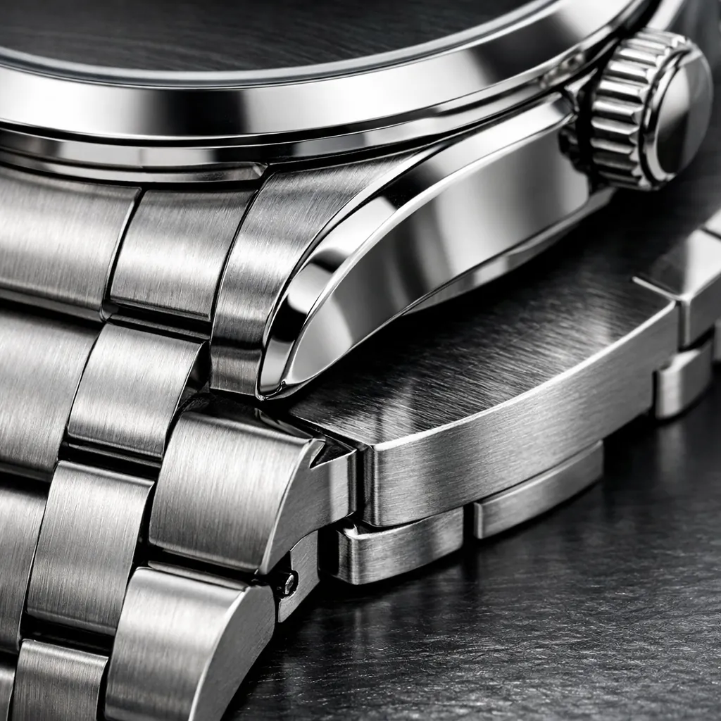 stainless steel watch case brushed and polished bracelet finishing detail