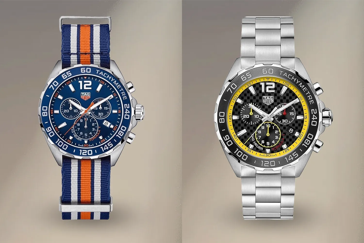 tag heuer formula 1 replica review comparing blue dial chronograph and black dial tachymeter models