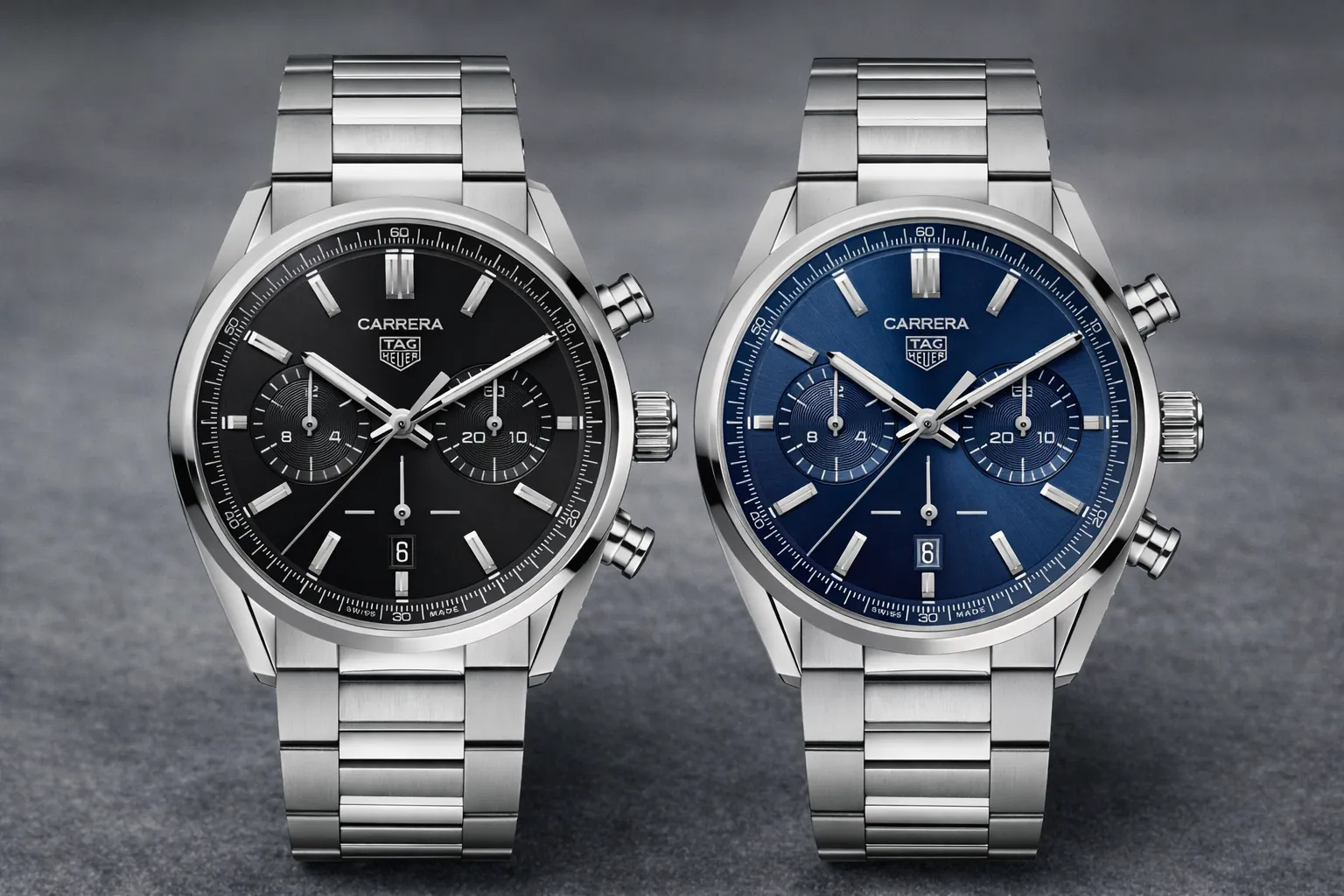 best carrera replica black vs blue dial chronograph stainless steel bracelet comparison