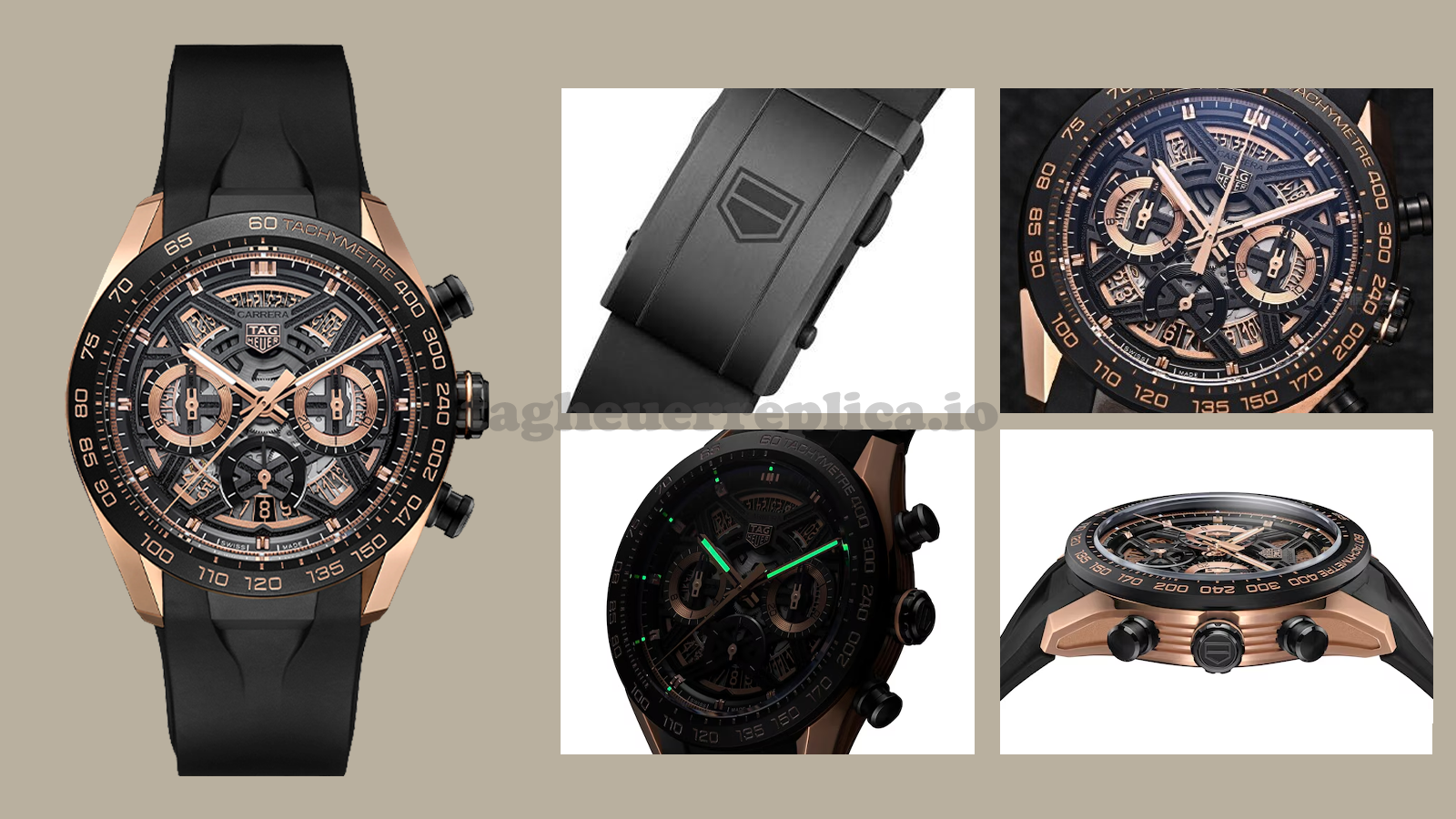 نسخة TAG Heuer Carrera CBU2050.FT6273 44mm هيكل ذهبي وردي حركة TH20-00 ساعة رياضية متطرفة للرجال - صورة تفصيلية