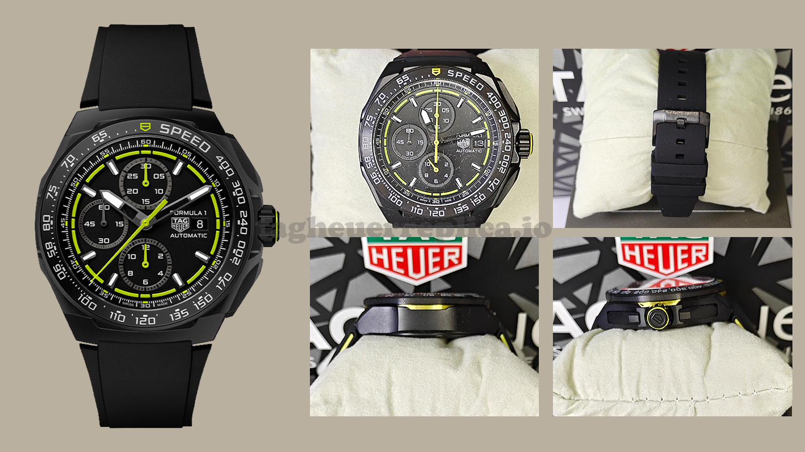 Реплика TAG Heuer Formula 1 CBZ2086.FT8098 44mm Черный опал Лимонно-зеленый циферблат - Подробное изображение