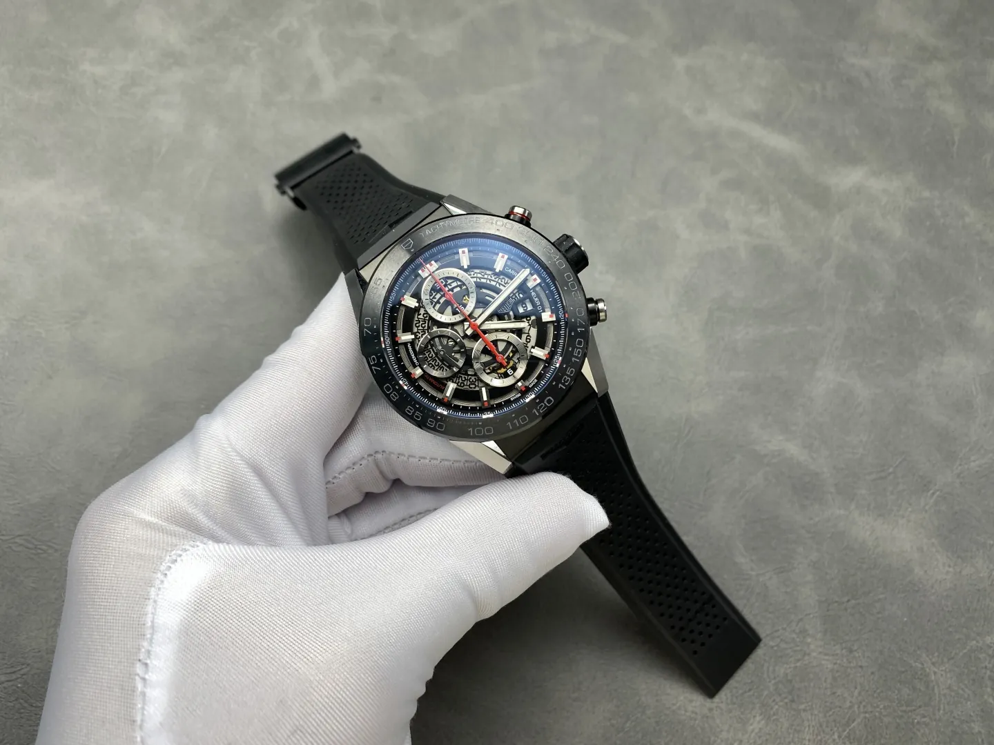 TAG Heuer Carrera Calibre Heuer 01 Automatic Skeleton Dial Men's Watch in hand