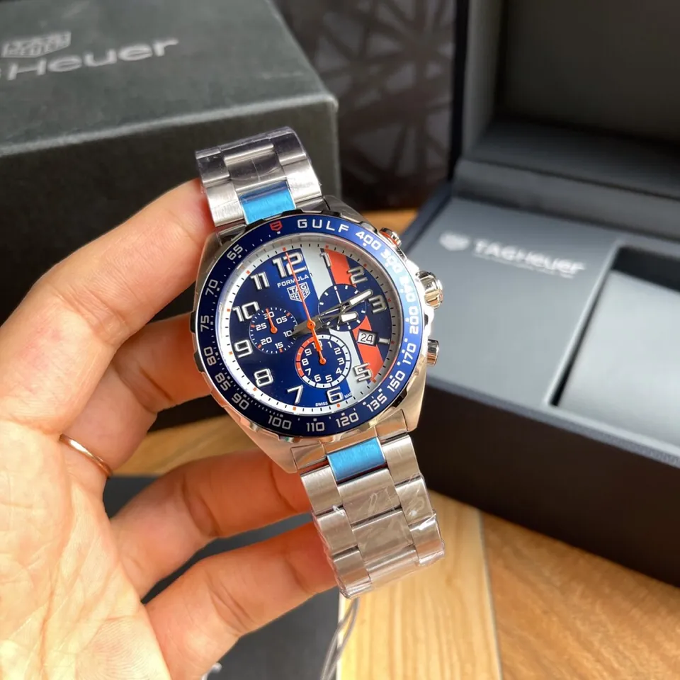 TAG Heuer Formula 1 Gulf Special Edition in hand